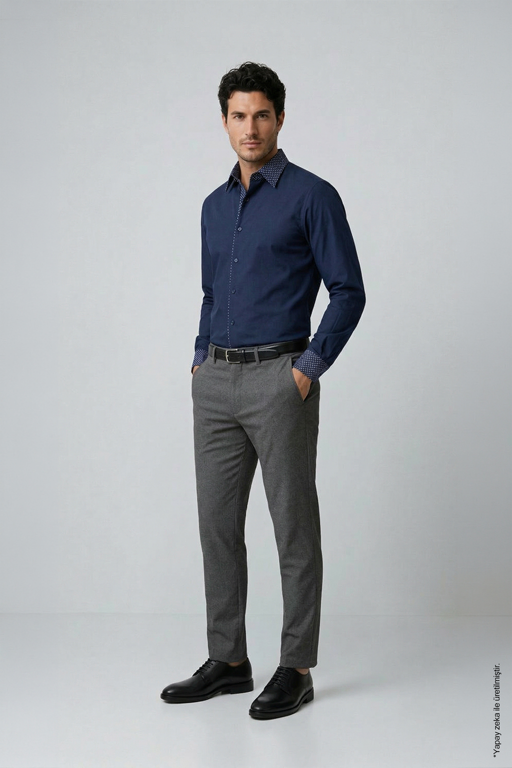 Slim Fit Erkek Gömlek – Kontrast Yaka Double Manşet