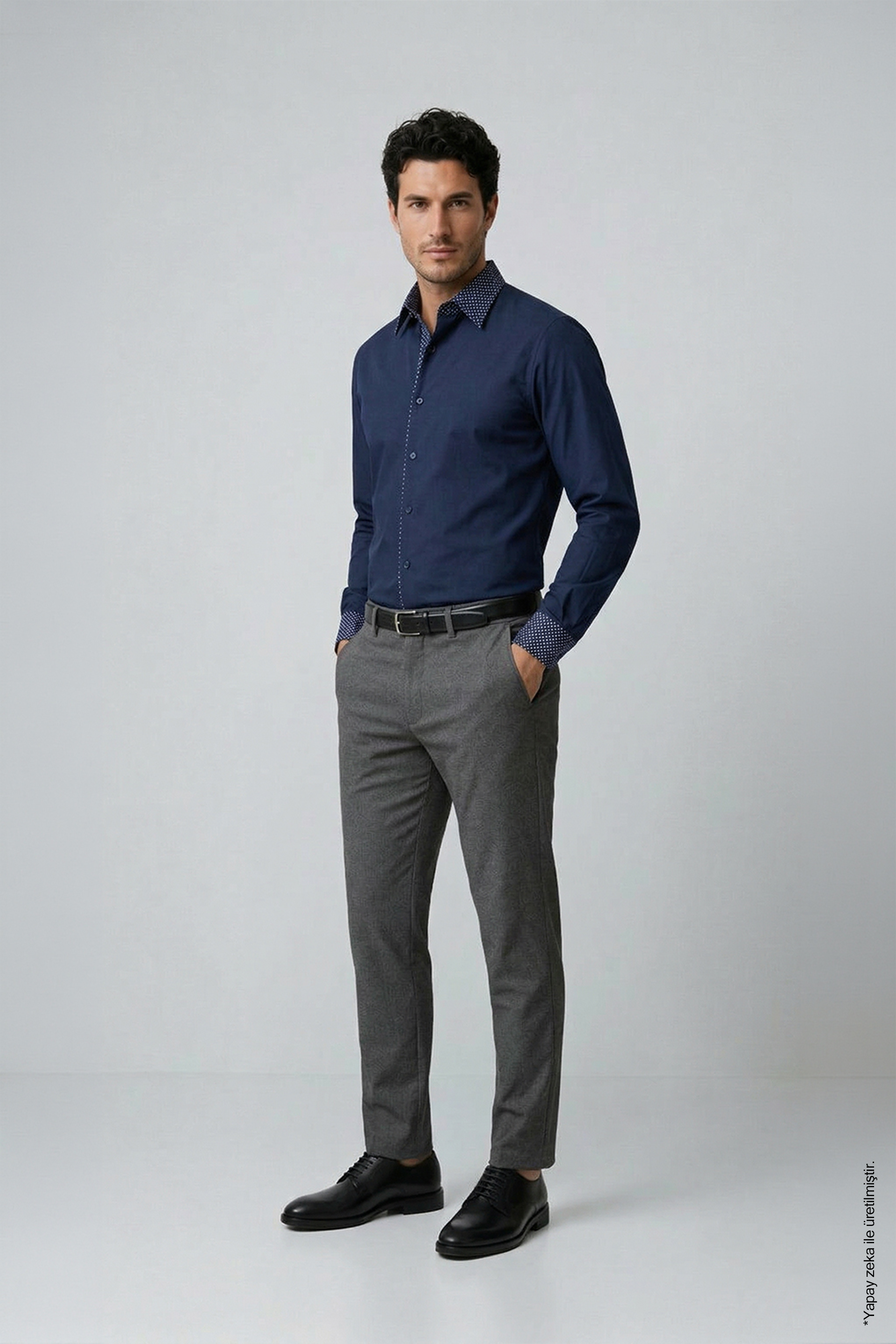 Slim Fit Erkek Gömlek – Kontrast Yaka Double Manşet