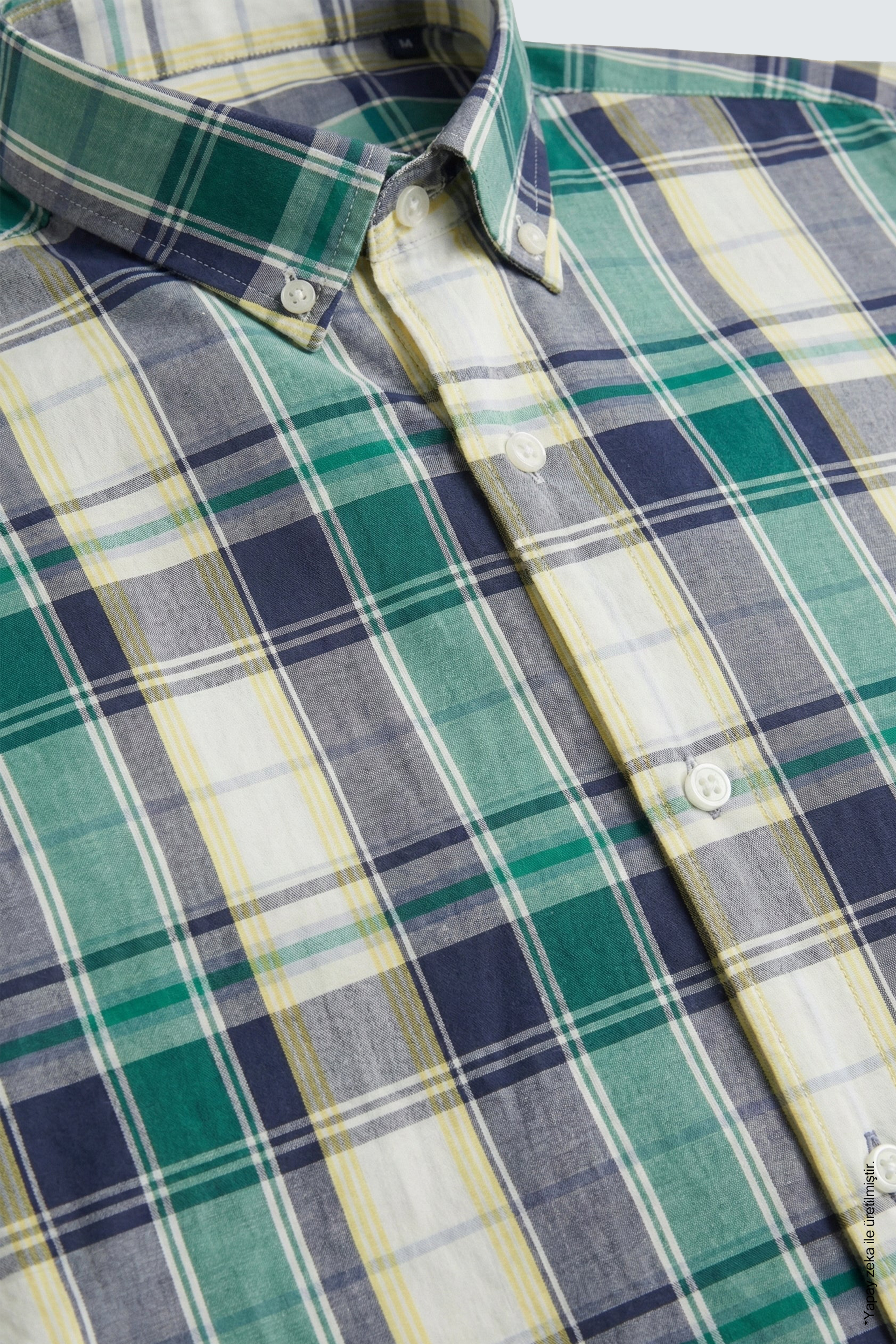 Açık Yeşil Slim Fit Erkek Gömlek – Ekose Pamuk