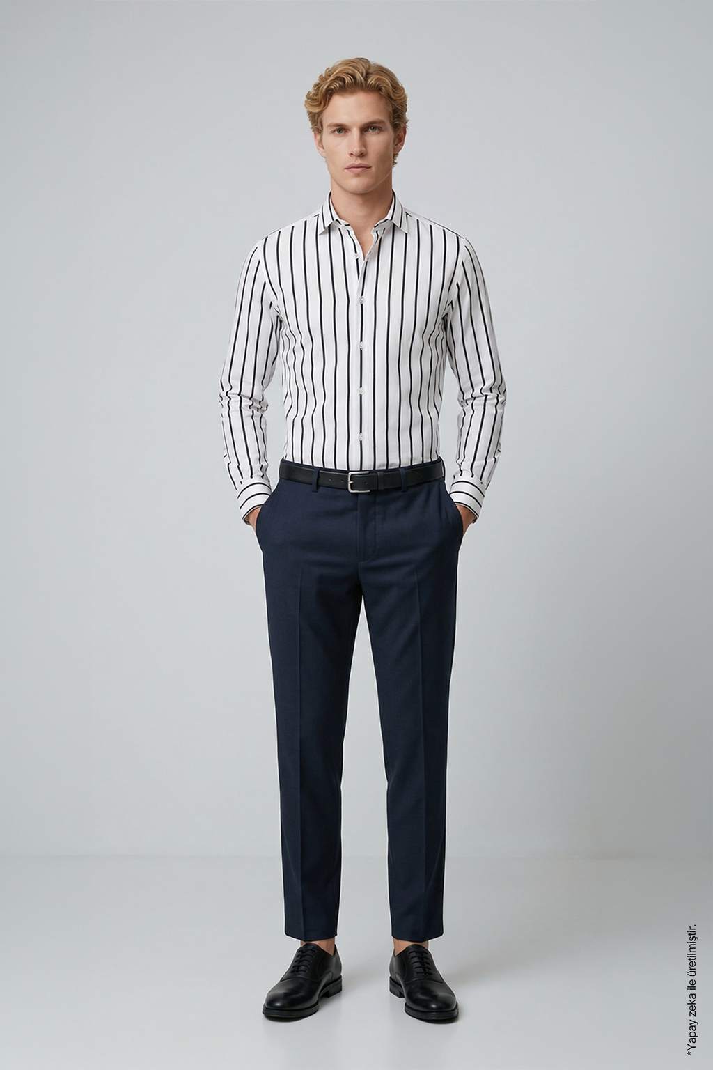 Siyah Çizgili Erkek Gömlek – Slim Fit Pamuk