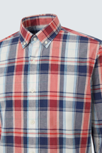 Kırmızı Lacivert Slim Fit Erkek Gömlek – Ekose Pamuk