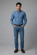 İndigo Denim Erkek Gömlek – Regular Fit Düğmeli Yaka