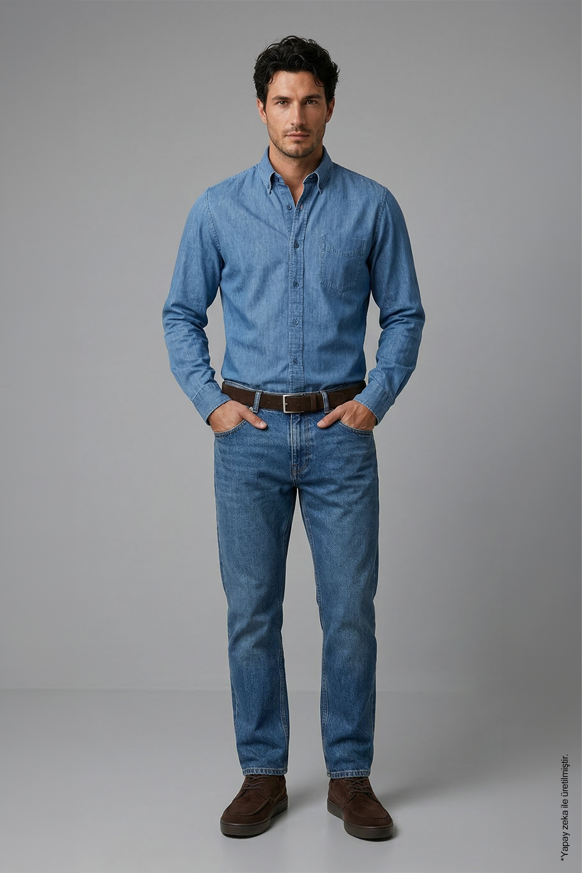İndigo Denim Erkek Gömlek – Regular Fit Düğmeli Yaka