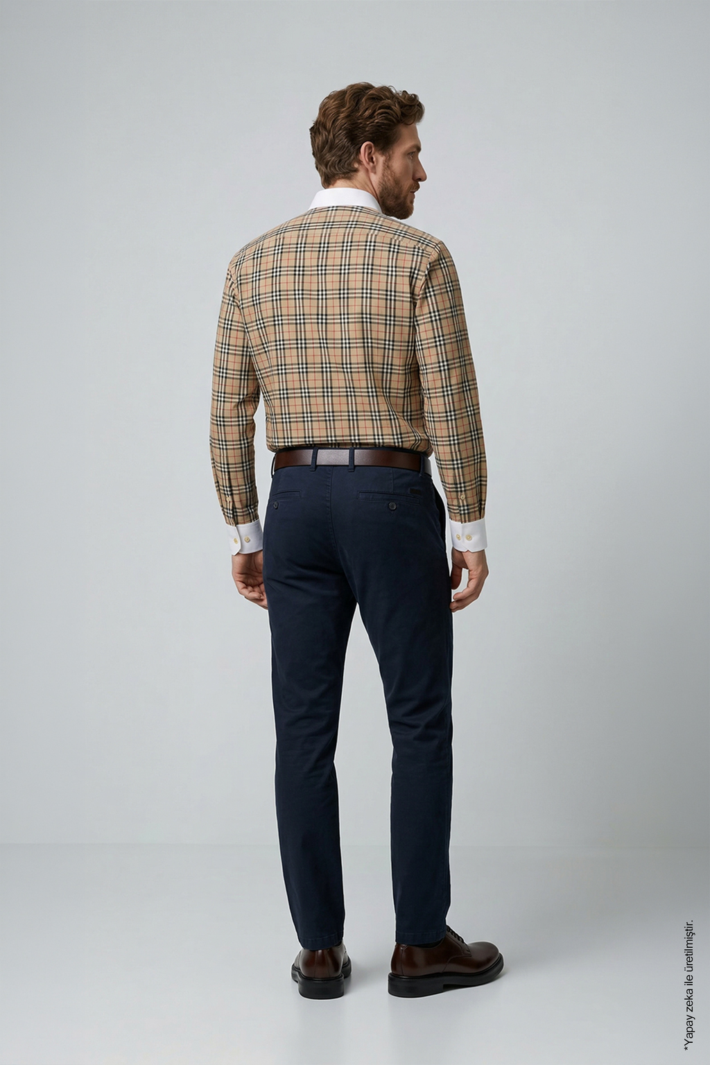 Slim Fit Erkek Gömlek – Ekose Kontrast Yaka Pamuk