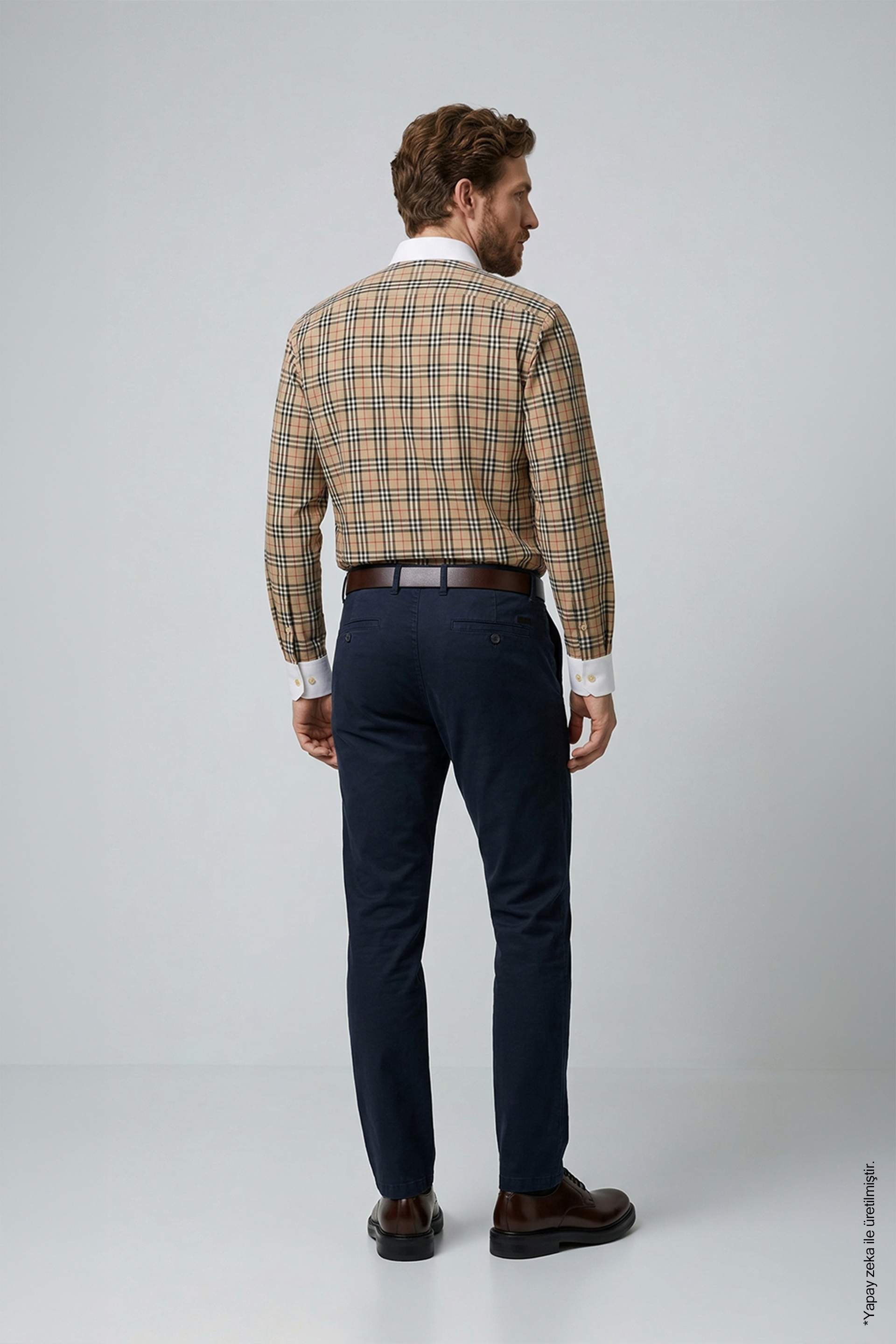 Slim Fit Erkek Gömlek – Ekose Kontrast Yaka Pamuk