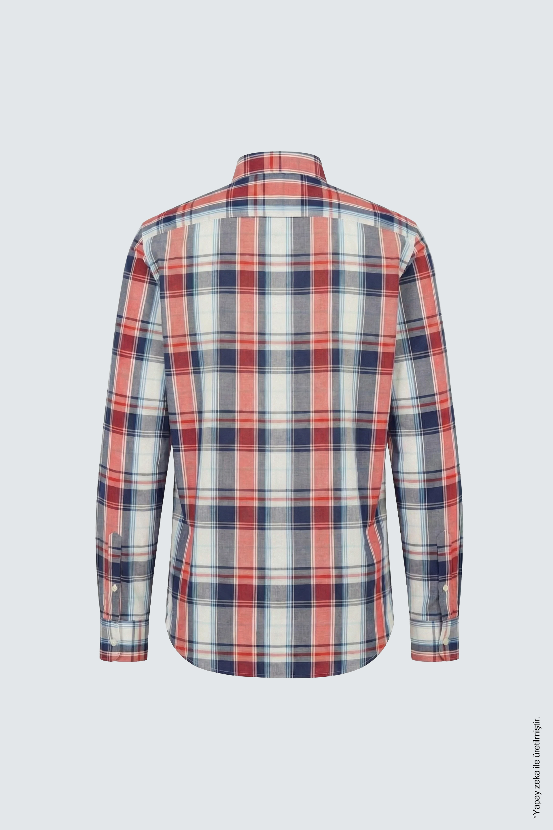 Kırmızı Lacivert Slim Fit Erkek Gömlek – Ekose Pamuk