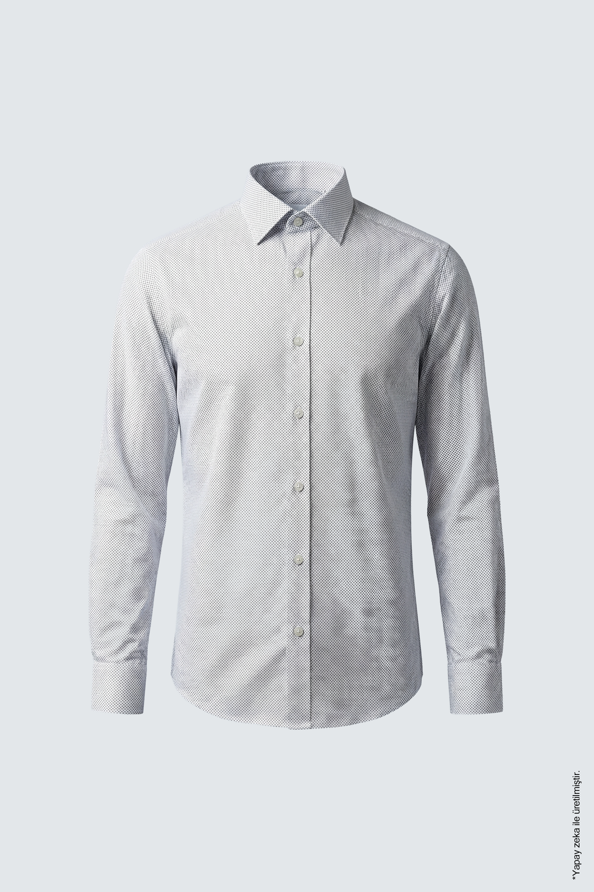 Beyaz Slim Fit Erkek Gömlek – Baskılı Pamuk Düğmeli Yaka