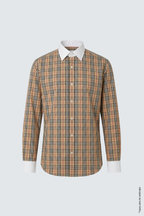 Slim Fit Erkek Gömlek – Ekose Kontrast Yaka Pamuk