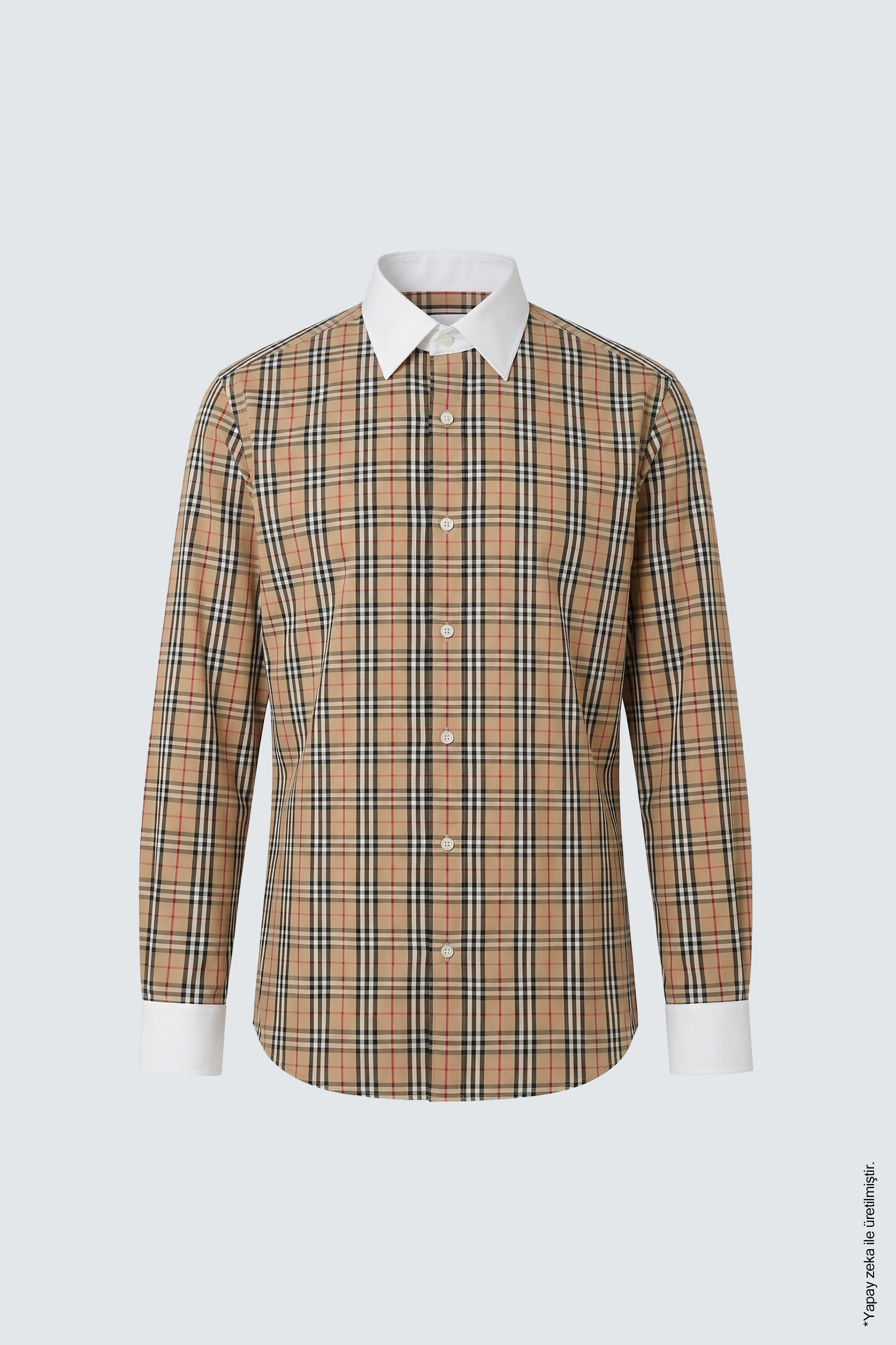 Slim Fit Erkek Gömlek – Ekose Kontrast Yaka Pamuk