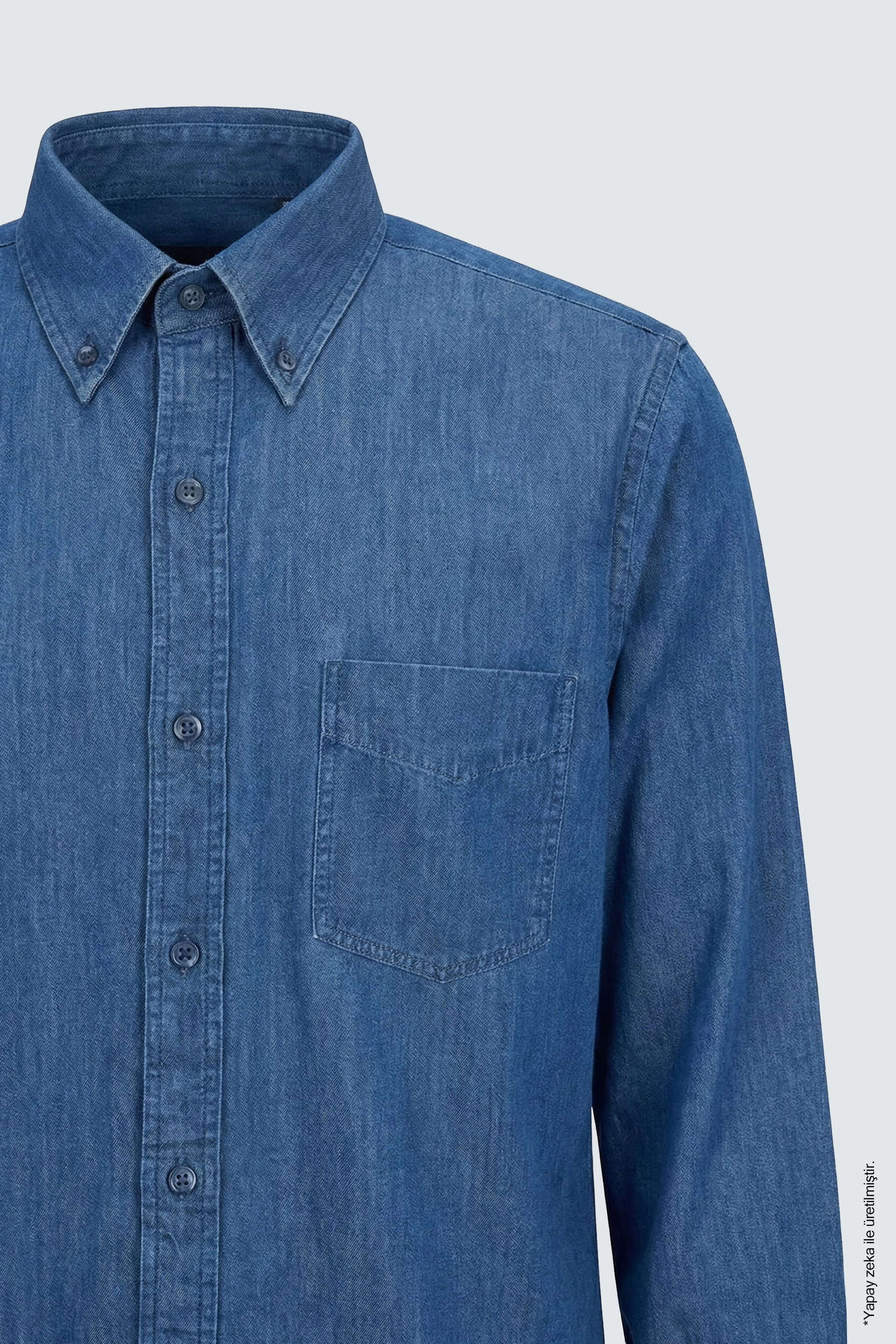İndigo Denim Erkek Gömlek – Regular Fit Düğmeli Yaka