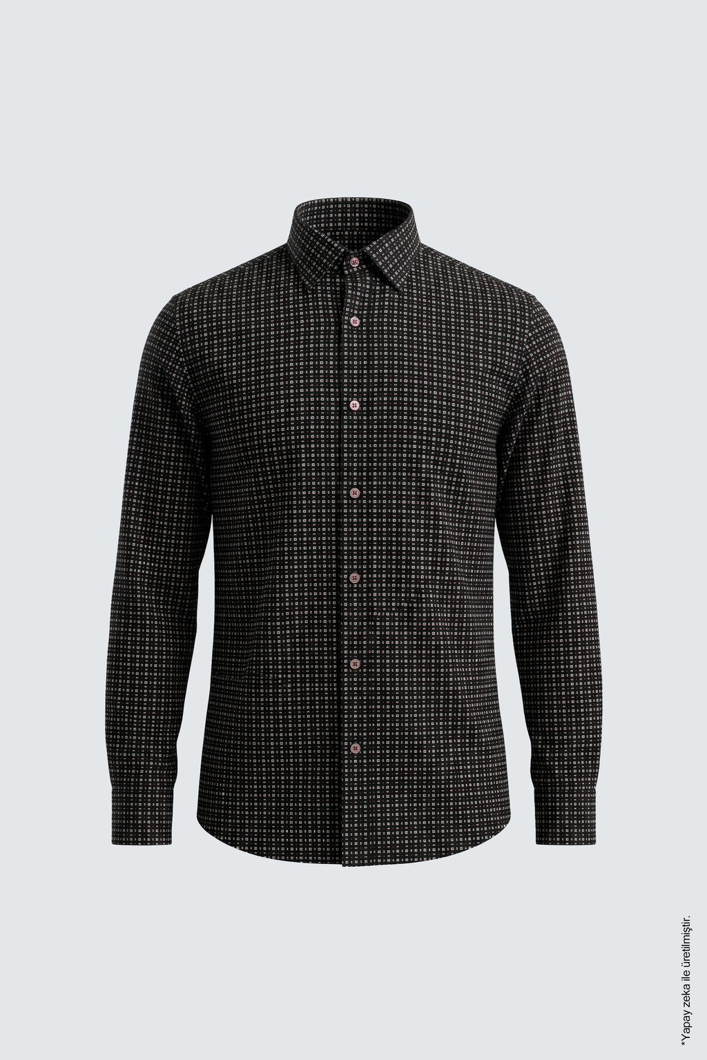 Siyah Uzun Kol Slim Fit Desenli Pamuk Erkek Gömlek
