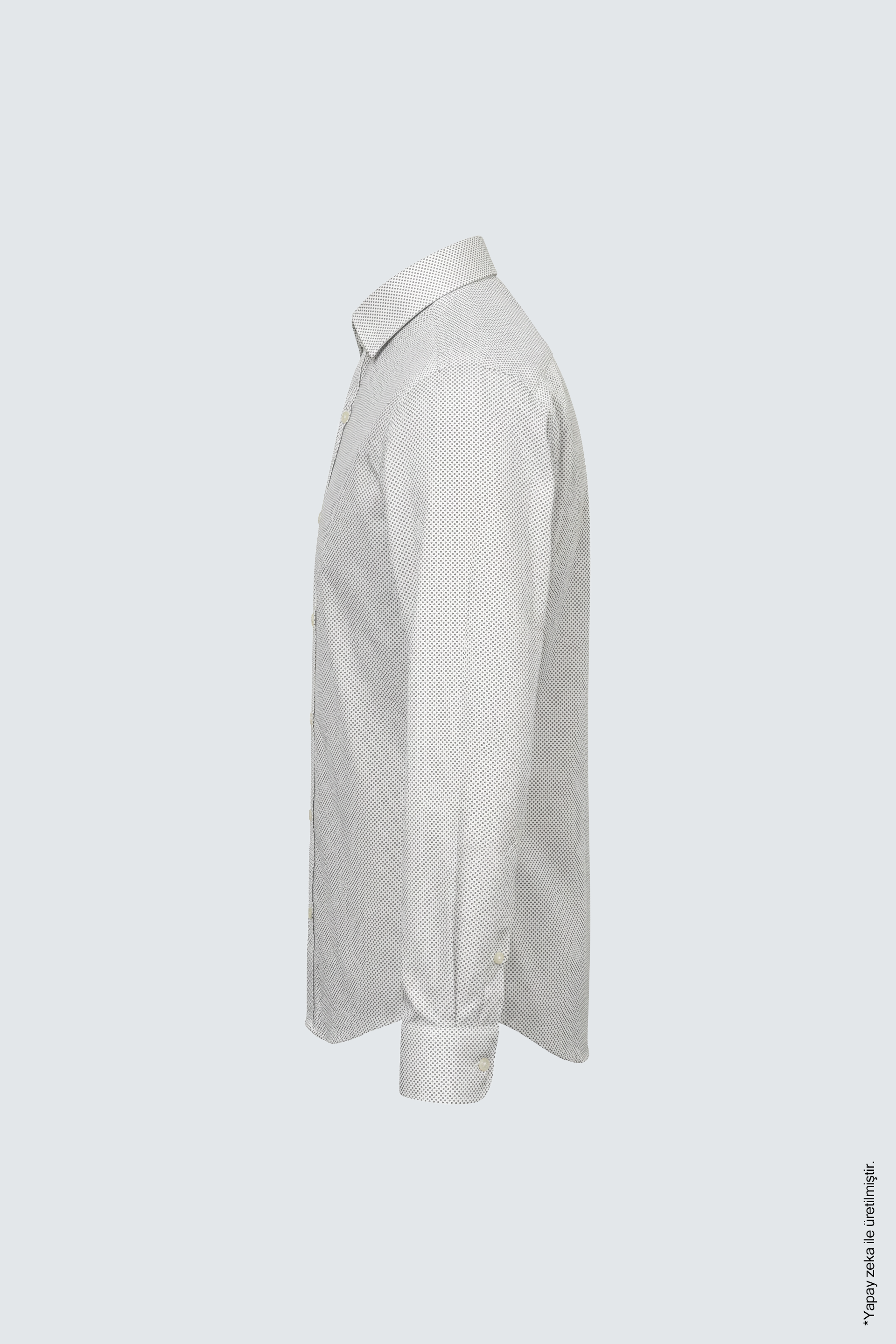 Beyaz Slim Fit Erkek Gömlek – Baskılı Pamuk Düğmeli Yaka