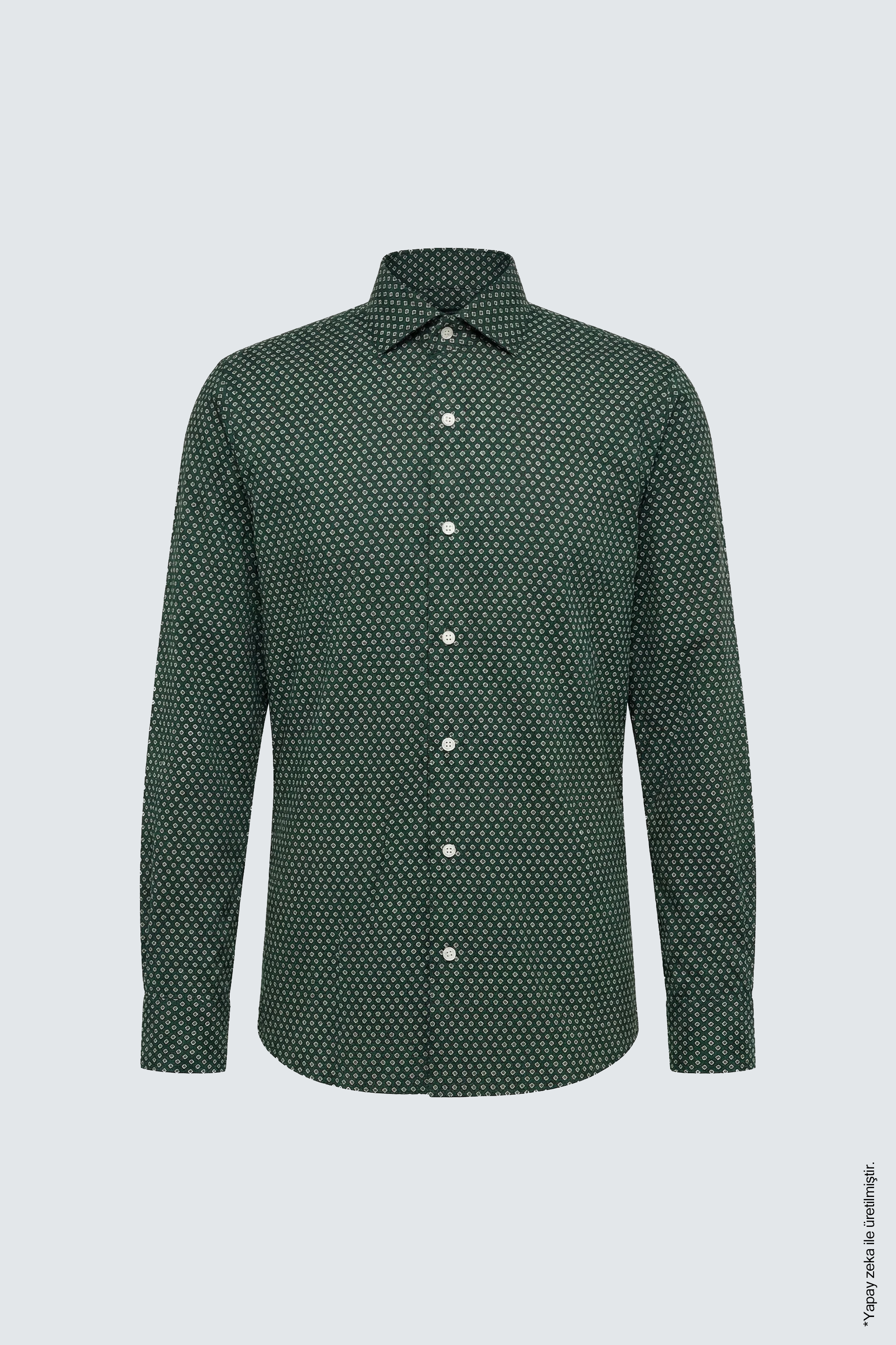 Koyu Yeşil Slim Fit Erkek Gömlek – Desenli Pamuk