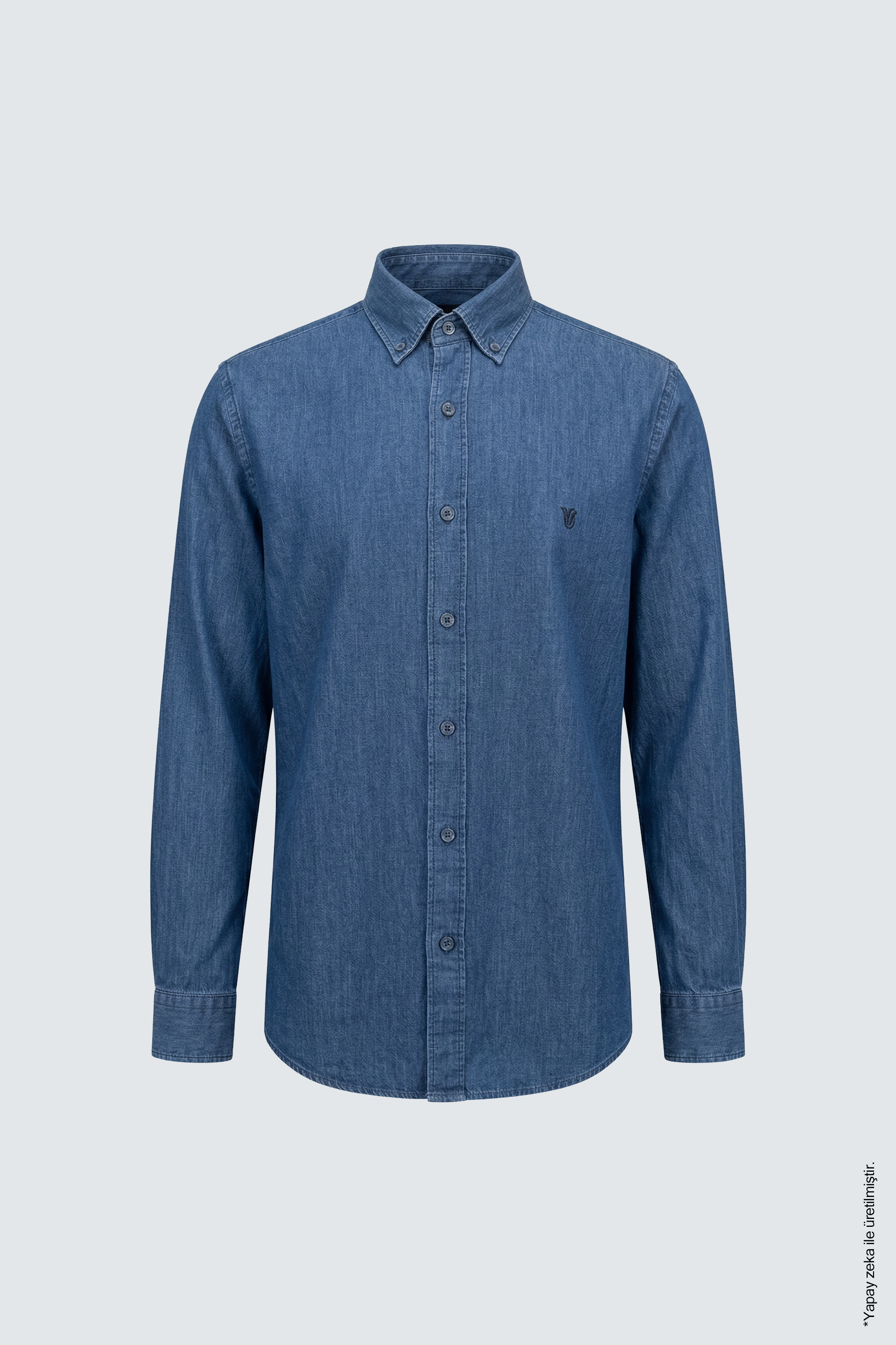 İndigo Denim Slim Fit Erkek Gömlek – Düğmeli Yaka