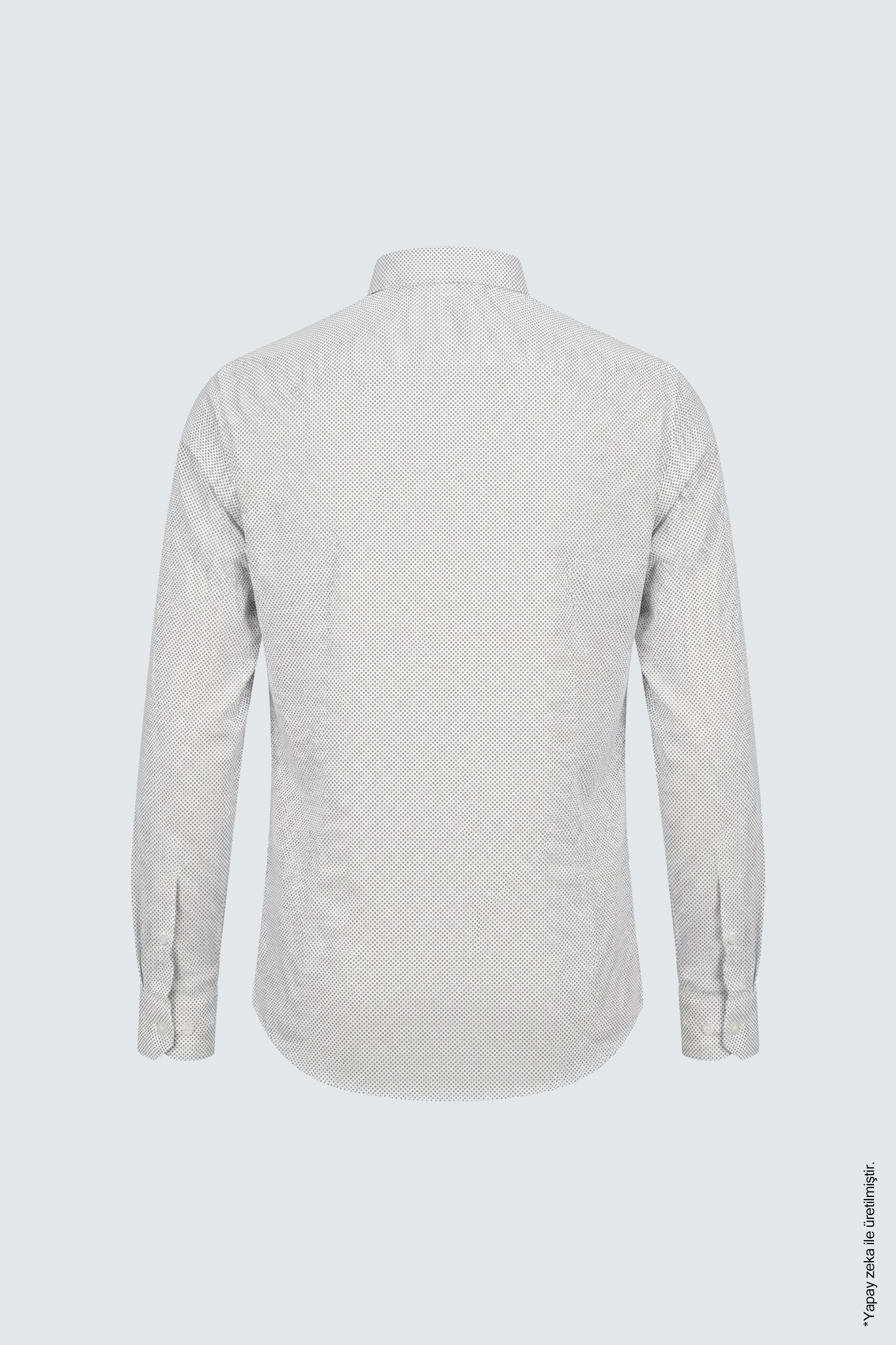 Beyaz Slim Fit Erkek Gömlek – Baskılı Pamuk Düğmeli Yaka