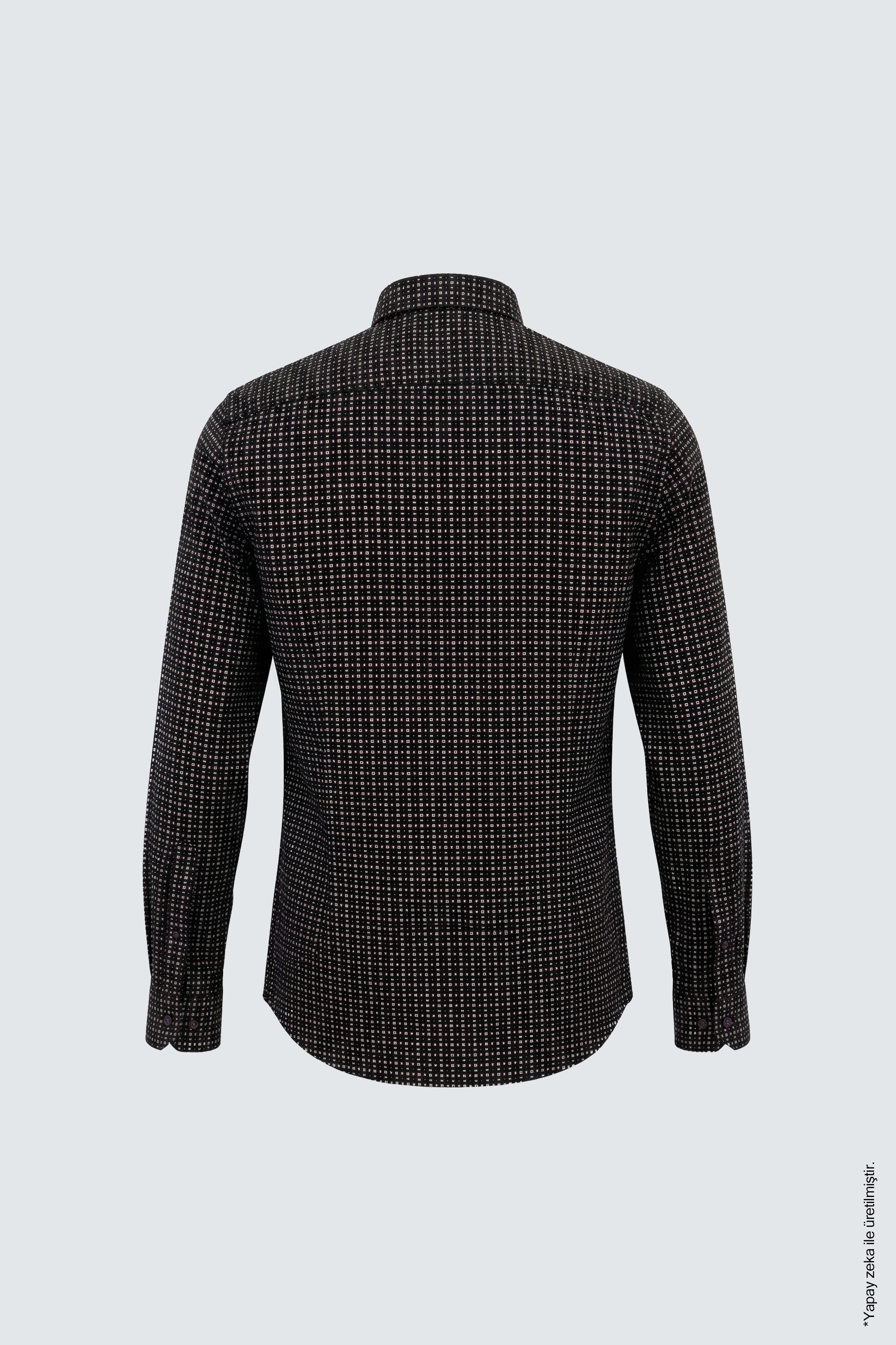 Siyah Uzun Kol Slim Fit Desenli Pamuk Erkek Gömlek