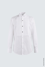 Chemise de marié et de smoking blanche, col cassé, coupe slim, en coton plissé