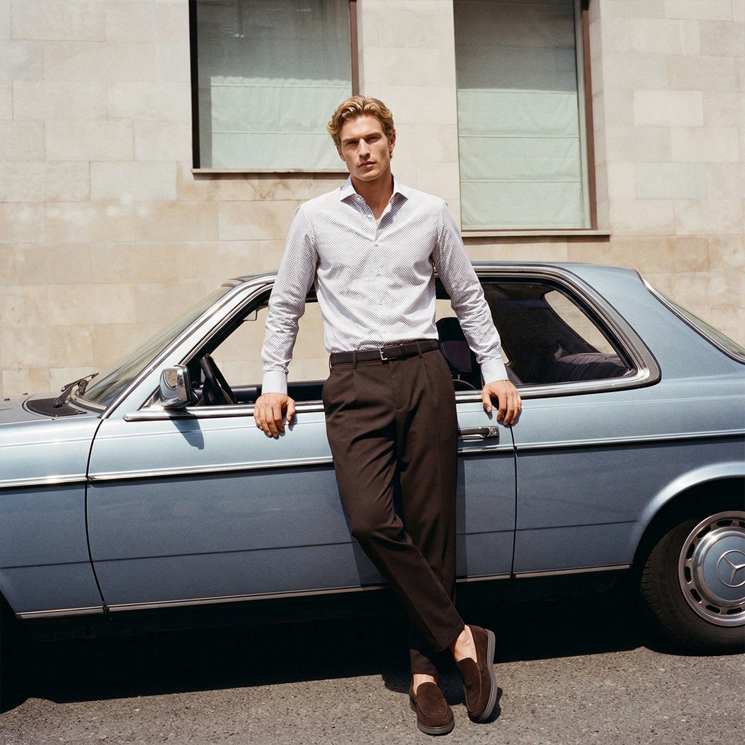 Beyaz Uzun Kol Slim Fit Dar Kesim Baskılı Düğmeli Yakma Pamuklu Erkek Gömlek