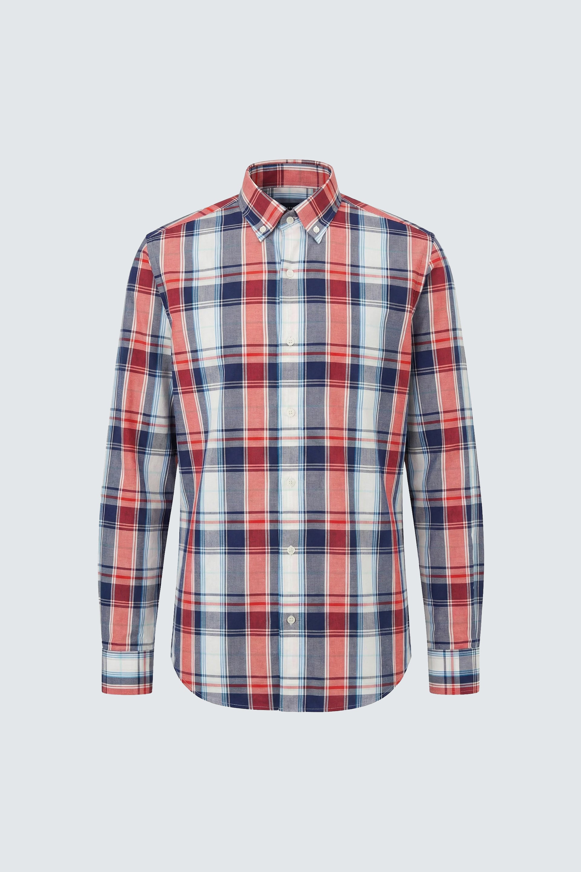 Açık Kırmızı Lacivert Uzun Kol Slim Fit Pamuk Ekose Erkek Gömlek