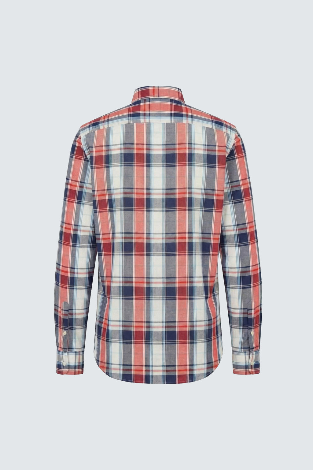 Açık Kırmızı Lacivert Uzun Kol Slim Fit Pamuk Ekose Erkek Gömlek