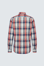 Açık Kırmızı Lacivert Uzun Kol Slim Fit Pamuk Ekose Erkek Gömlek