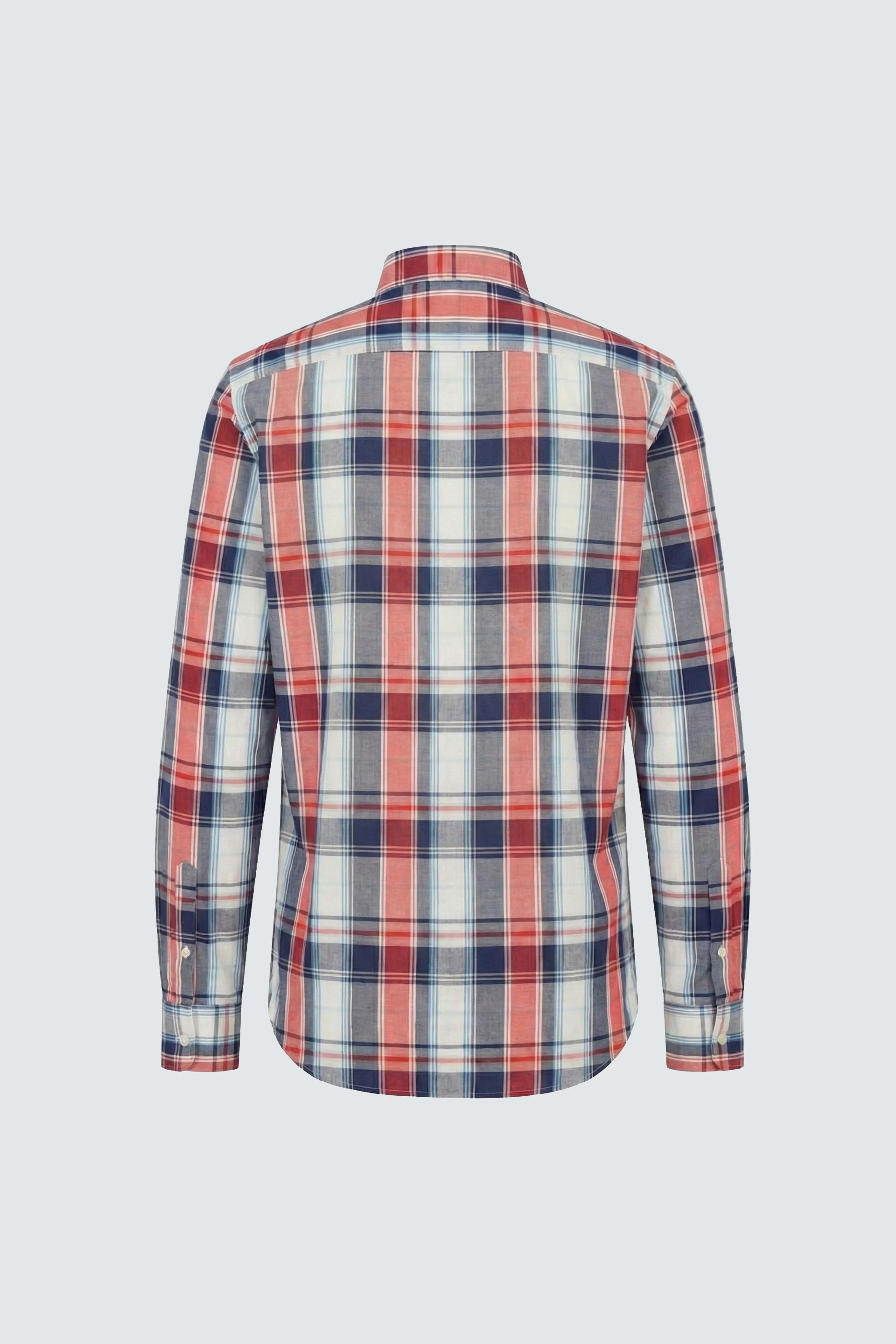 Açık Kırmızı Lacivert Uzun Kol Slim Fit Pamuk Ekose Erkek Gömlek