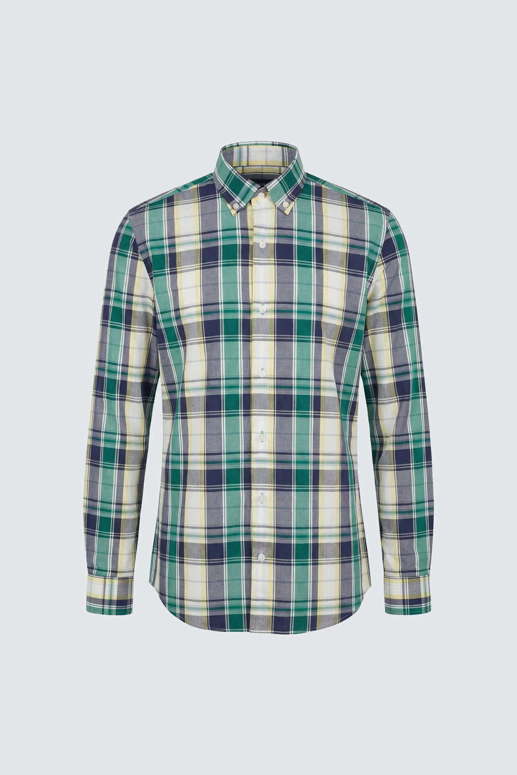 Light Green Long Sleeve Slim Fit Cotton Plaid Men's Shirt