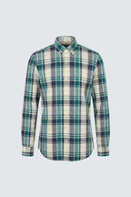 Light Green Long Sleeve Slim Fit Cotton Plaid Men's Shirt