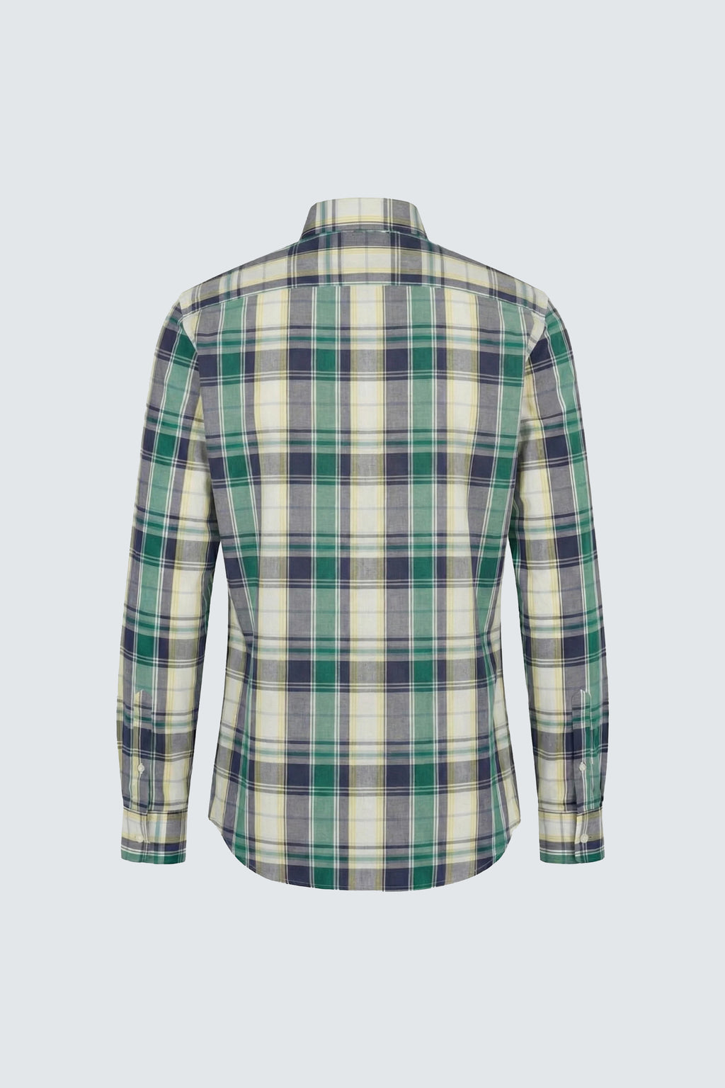 Light Green Long Sleeve Slim Fit Cotton Plaid Men's Shirt