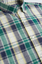 Light Green Long Sleeve Slim Fit Cotton Plaid Men's Shirt