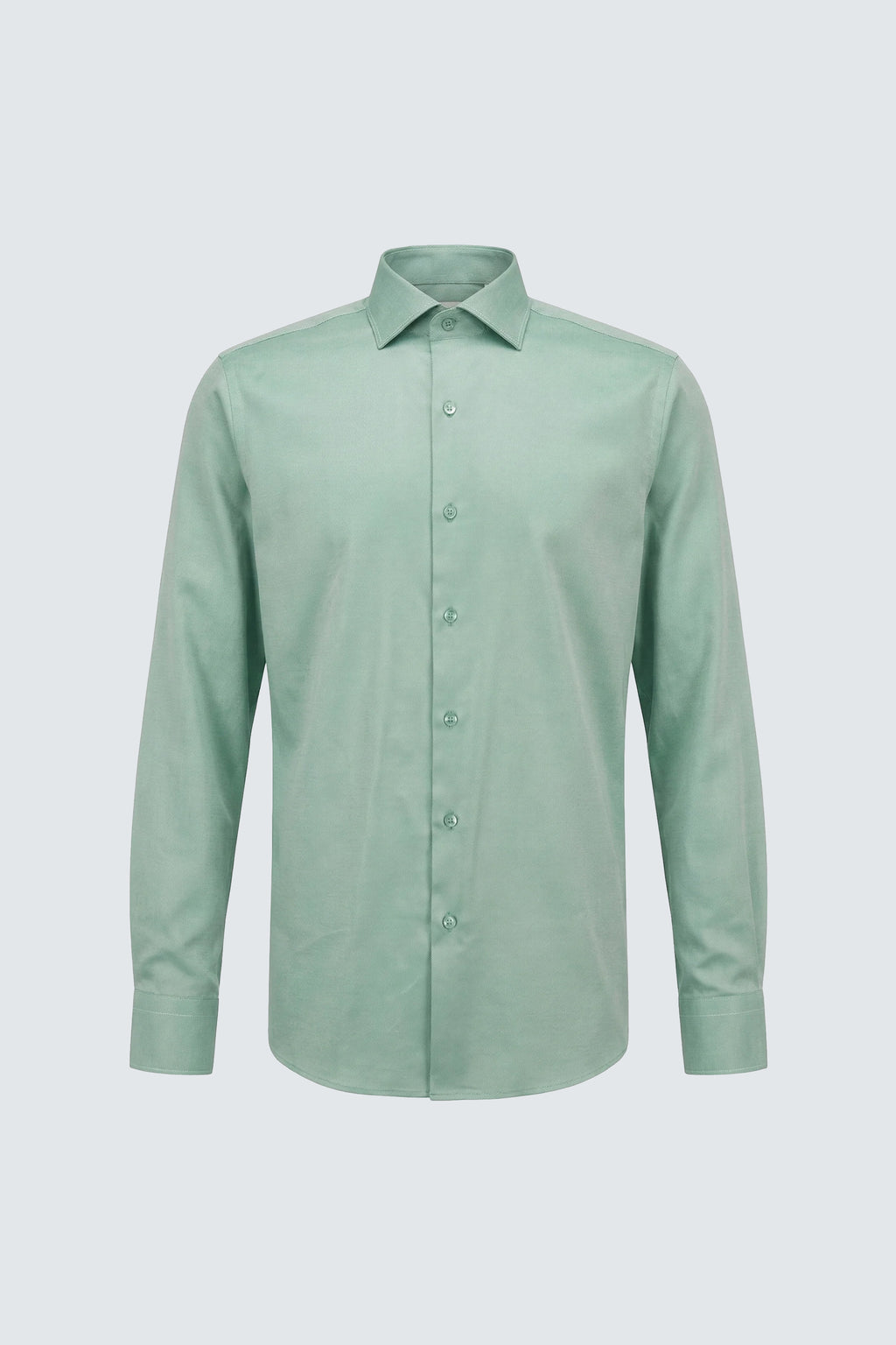 Açık Yeşil Uzun Kol Slim Fit Standart Yaka Pamuklu Kolay Ütülenebilir 4 Mevsim Erkek Gömlek