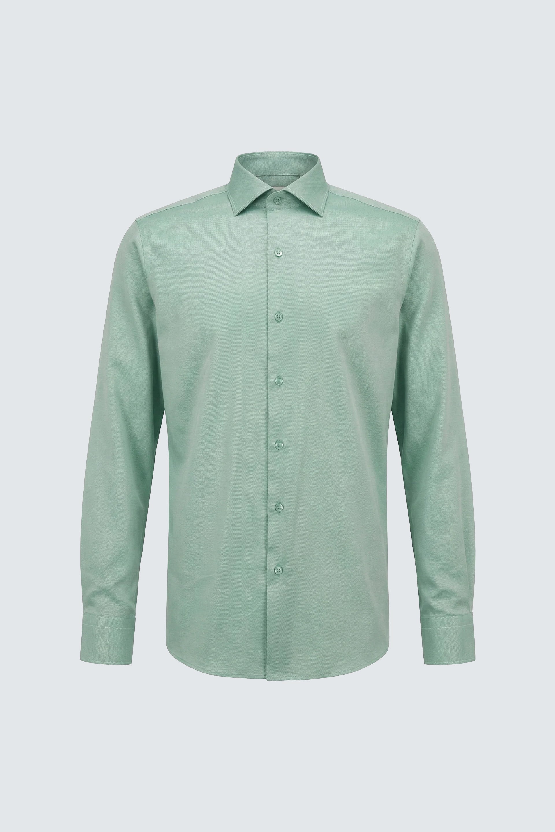 Açık Yeşil Uzun Kol Slim Fit Standart Yaka Pamuklu Kolay Ütülenebilir 4 Mevsim Erkek Gömlek