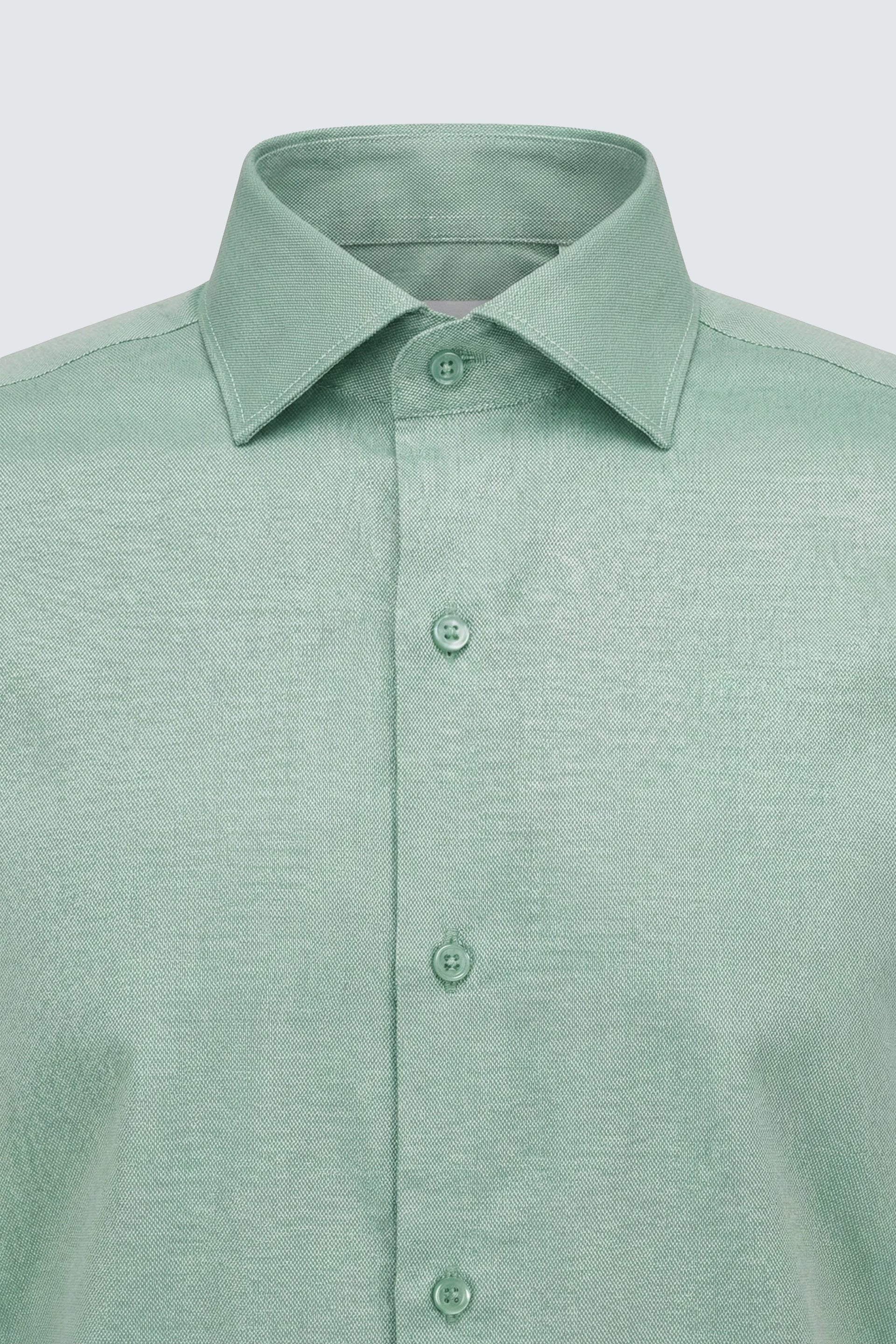 Açık Yeşil Uzun Kol Slim Fit Standart Yaka Pamuklu Kolay Ütülenebilir 4 Mevsim Erkek Gömlek