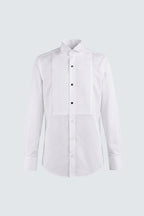 Beyaz Ata Yaka Slim Fit Dar Kesim Pamuk Piliseli Damatlık & Smokin Gömlek