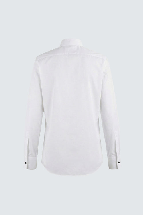 Beyaz Ata Yaka Slim Fit Dar Kesim Pamuk Piliseli Damatlık & Smokin Gömlek