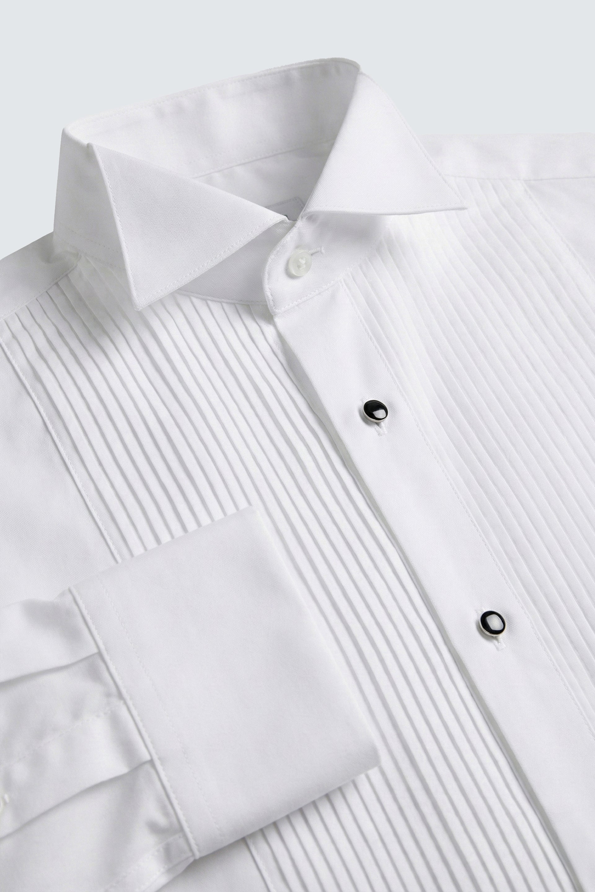 Beyaz Ata Yaka Slim Fit Dar Kesim Pamuk Piliseli Damatlık & Smokin Gömlek