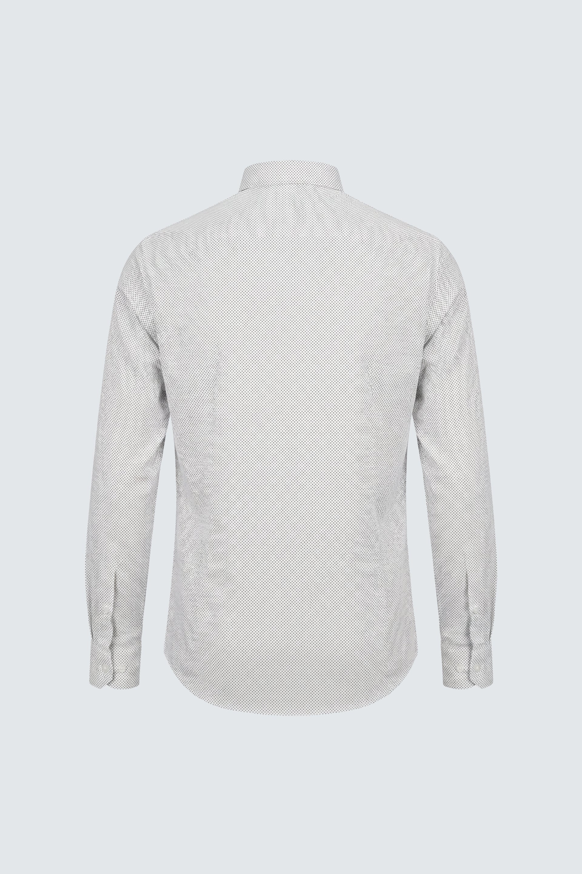 Beyaz Uzun Kol Slim Fit Dar Kesim Baskılı Düğmeli Yakma Pamuklu Erkek Gömlek