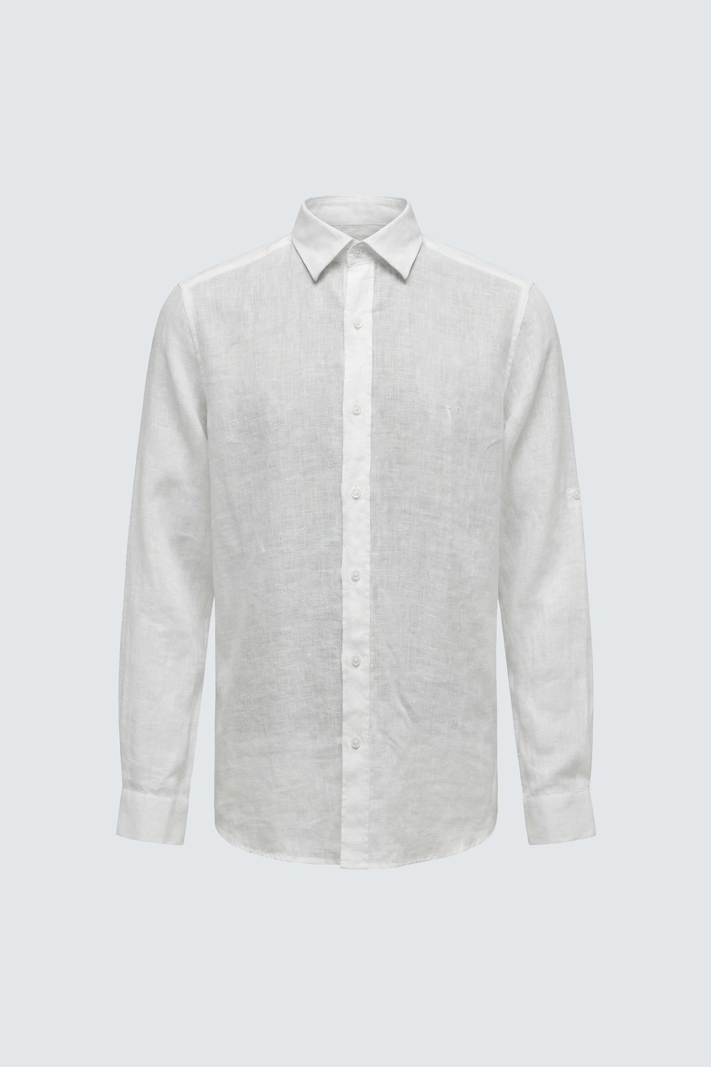 Белая мужская льняная рубашка с длинным рукавом Slim Fit