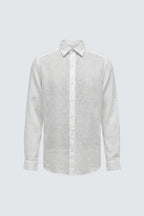 Белая мужская льняная рубашка с длинным рукавом Slim Fit