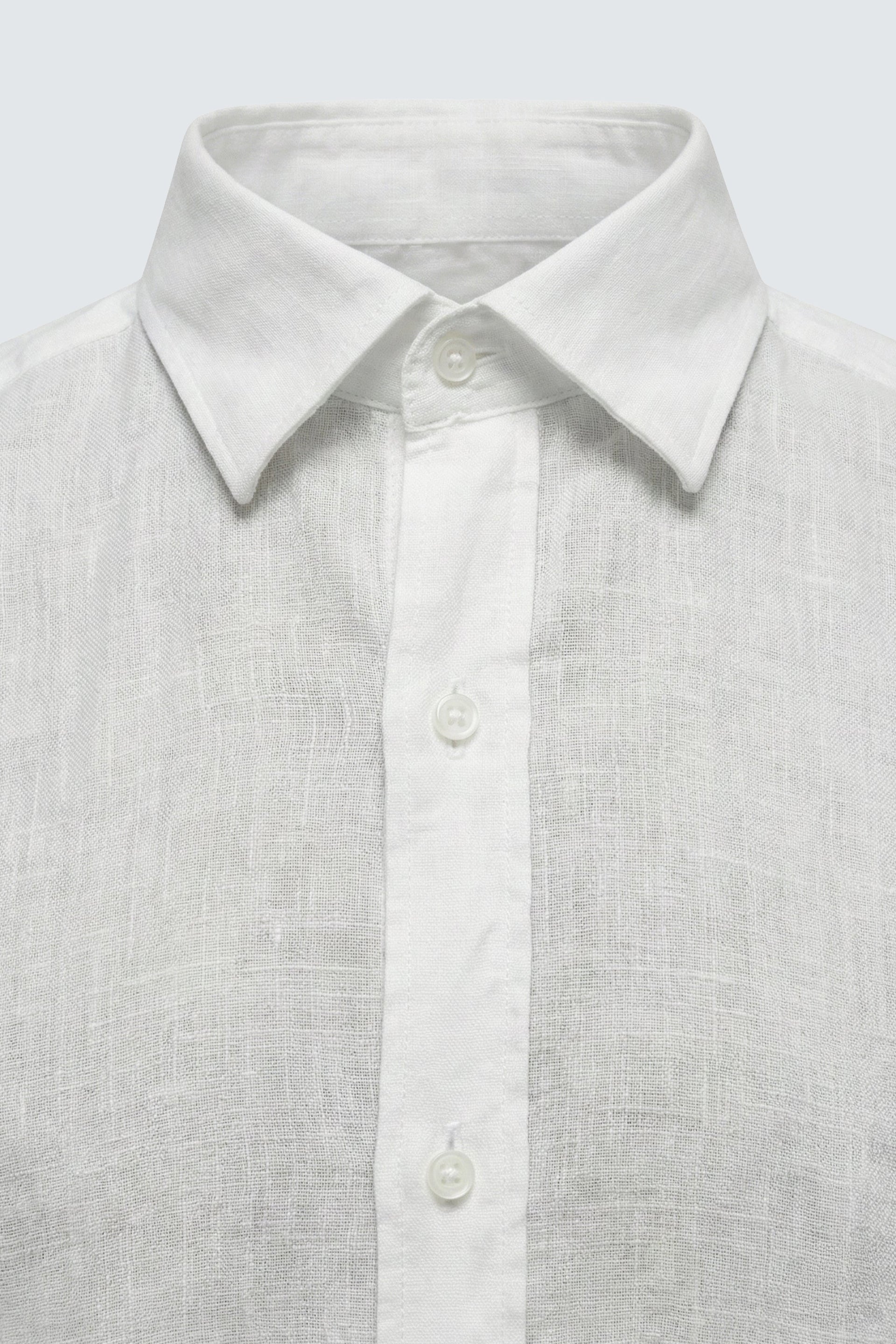 Beyaz Uzun Kol Slim Fit Keten Erkek Gömlek