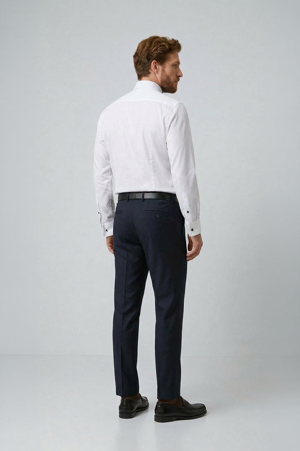 Beyaz Ata Yaka Slim Fit Dar Kesim Pamuk Piliseli Damatlık & Smokin Gömlek