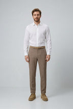 Белая мужская льняная рубашка с длинным рукавом Slim Fit