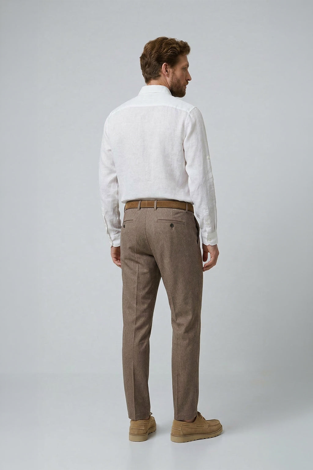 Beyaz Uzun Kol Slim Fit Keten Erkek Gömlek