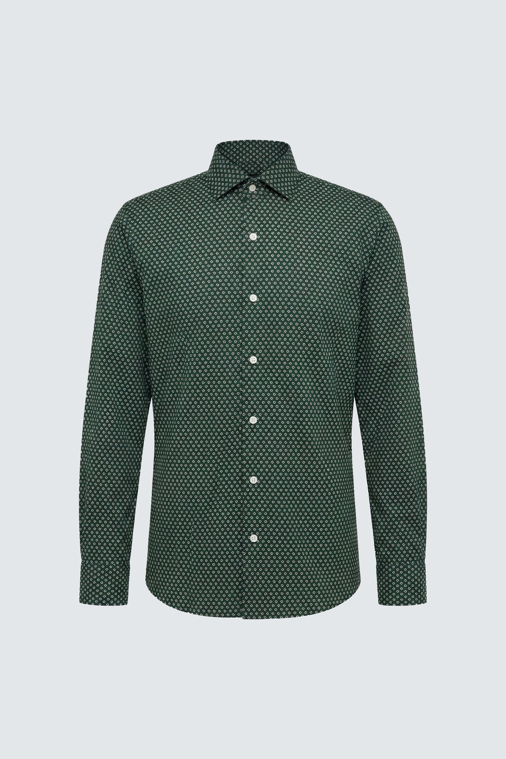 Dunkelgrünes Langarm Slim Fit Herrenhemd aus Baumwolle mit Muster