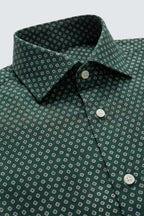 Dunkelgrünes Langarm Slim Fit Herrenhemd aus Baumwolle mit Muster