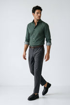 Dunkelgrünes Langarm Slim Fit Herrenhemd aus Baumwolle mit Muster