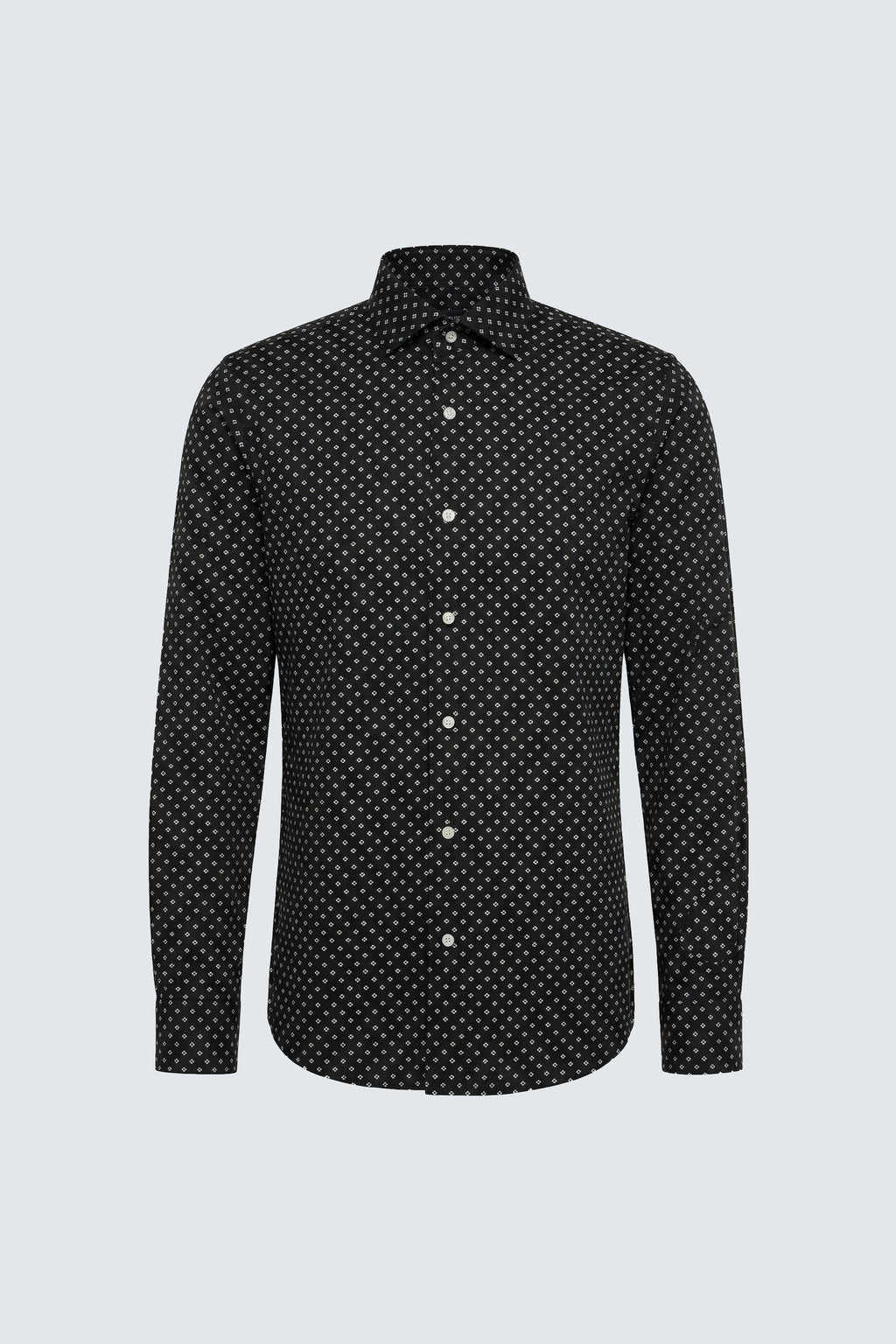 Schwarzes Langarm Slim Fit Gemustertes Baumwoll-Herrenhemd