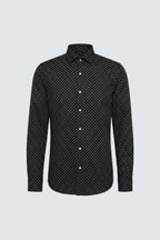 Schwarzes Langarm Slim Fit Gemustertes Baumwoll-Herrenhemd