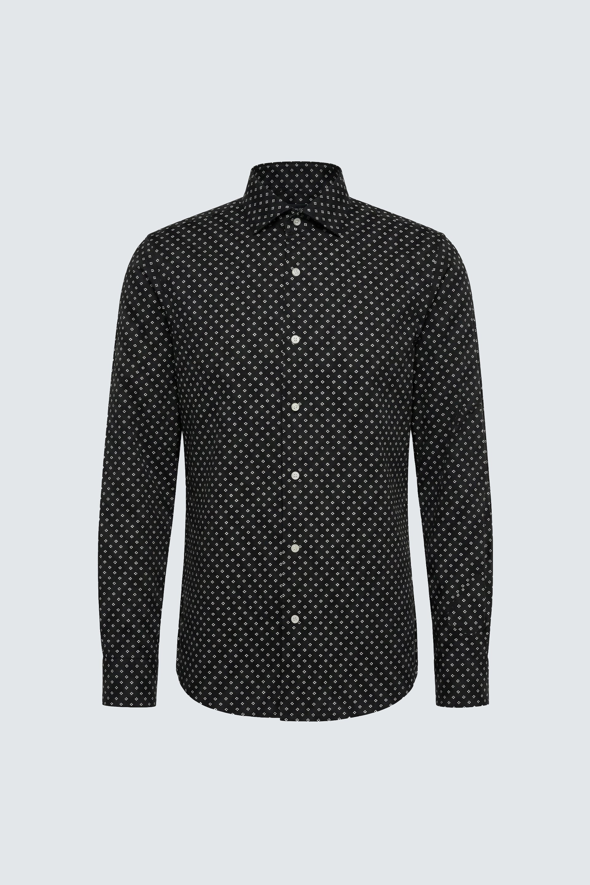 Siyah Uzun Kol Slim Fit Desenli Pamuk Erkek Gömlek