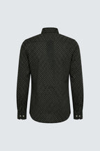 Schwarzes Langarm Slim Fit Gemustertes Baumwoll-Herrenhemd